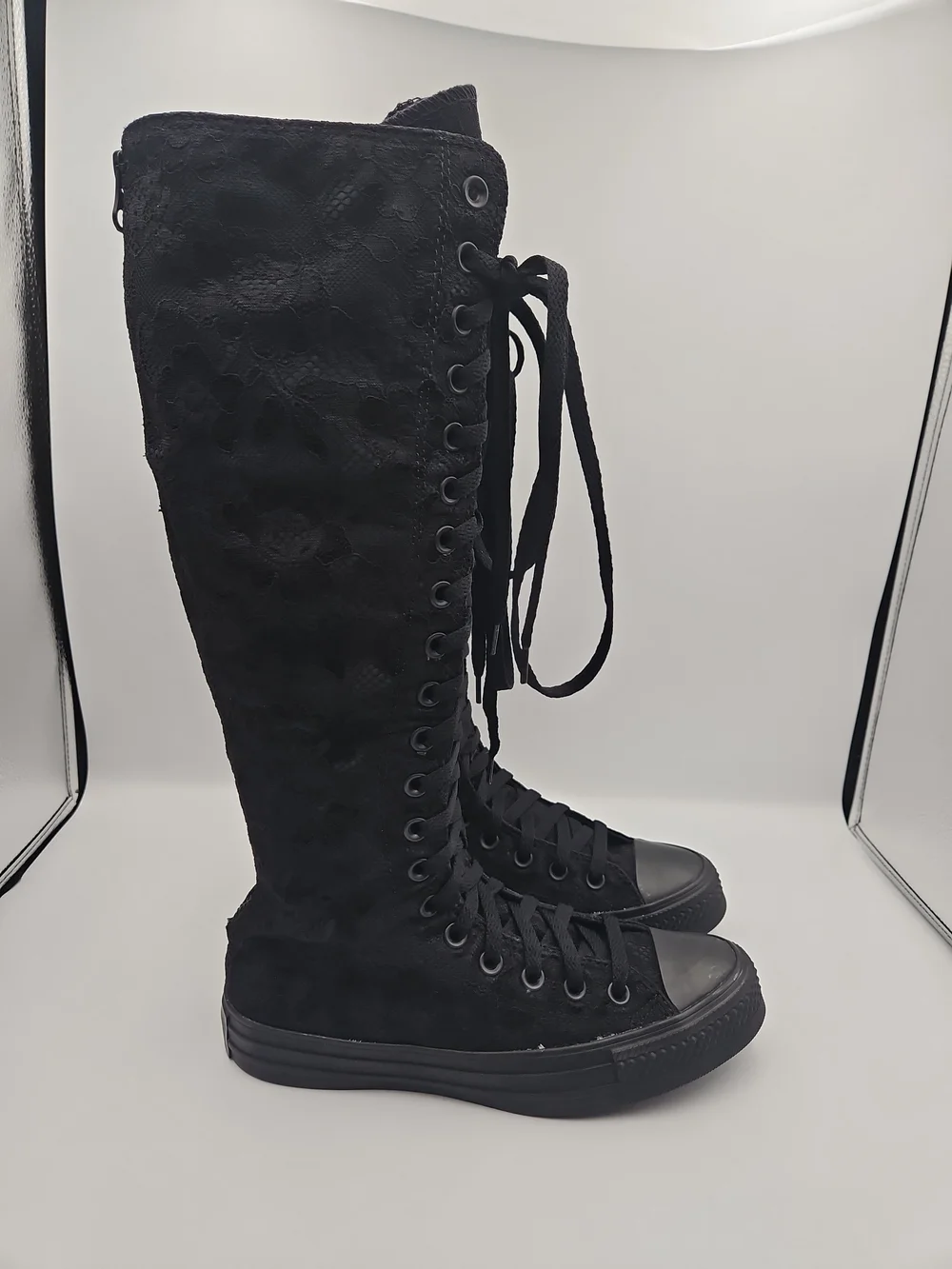 Converse Black Knee-High Lace-Up Lace-Overlay Sneakers